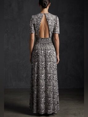 AFRM “You’re Magnetic” Black & White Snake-Print Backless Maxi Dress - XL